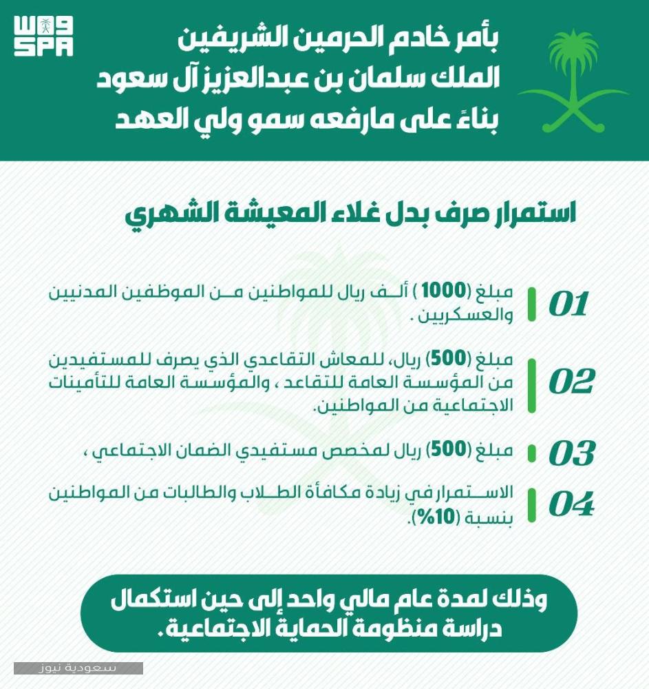 بدل غلاء المعيشة وفقاً لوكالة الأنباء السعودية واس
